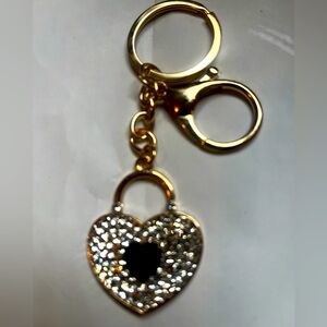 Gold & Black Heart Bag Charm NWT